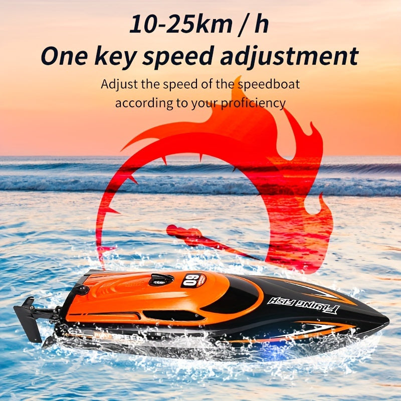 High Speed Remote Control Motor Speedboat, Up To 25km/ H Speed, Ship Flip Reset, Low Power/ Overboard Night Light Tips, Specially Suitable As A Christmas, Halloween, Birthday