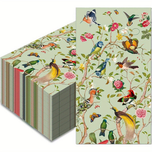 100pcs Vintage Floral Bird Watercolor Paper Napkins & Hand Towels Suitable for Bathroom, Birthday Party, Wedding, Shower - Multicolor Decorative Guest Napkins, Elegant Table Setting Decor