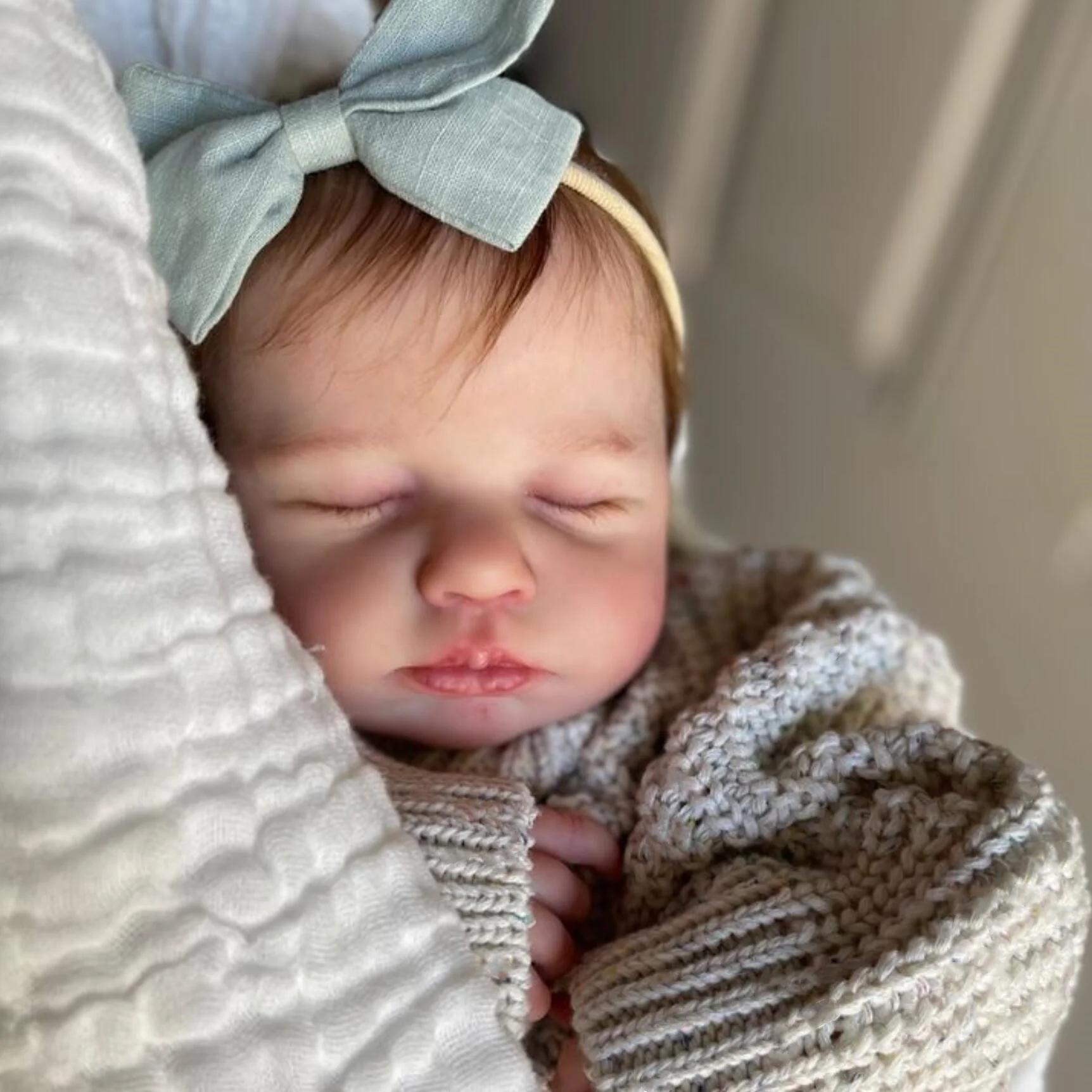 19.69inch Baby Reborn Doll with 3D-Paint Skin and Visible Veins, Realistic Newborn Asleep  (Cloth Body, Soft Vinyl Limbs) Toy Kids Birthday Gift