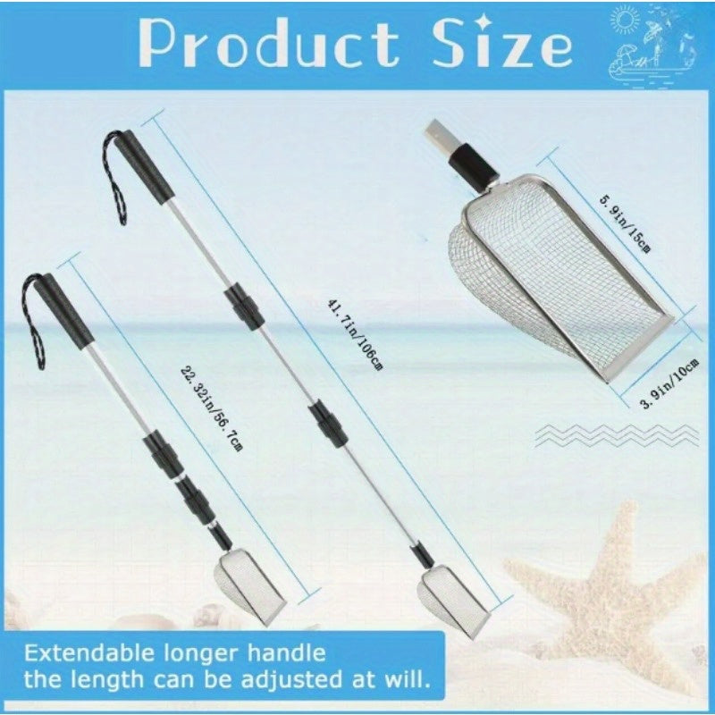 1/2pcs Stainless Steel Retractable Beach Sifter Scoop, Suitable for Treasure Hunting, Shell Collecting, Conch Collecting, Beach Combing, Can Also Be Used for Cleaning Cat Litter, A No-Bend Cat Litter Scoop