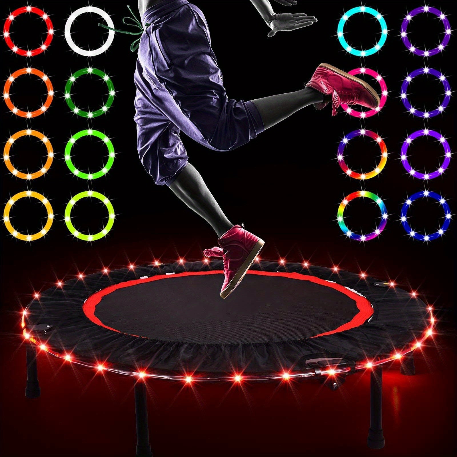 Solar Powered LED Trampoline Lights Colorful, Outdoor Rope Lights, 8 Lighting Modes, IP65 Solar Powered Outdoor Lights for 8-16 Feet Trampolines, Commercial Street And Area Lighting