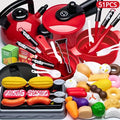 51pcs Red Pretend Play Kitchen Set, Includes Cookware, Tableware, And Food, Simulating Kitchen Cooking, Cultivating Hands-On Ability, Perfect Learning Gift for Boys And Girls, Family Interaction, Suitable for Halloween And Christmas Toys