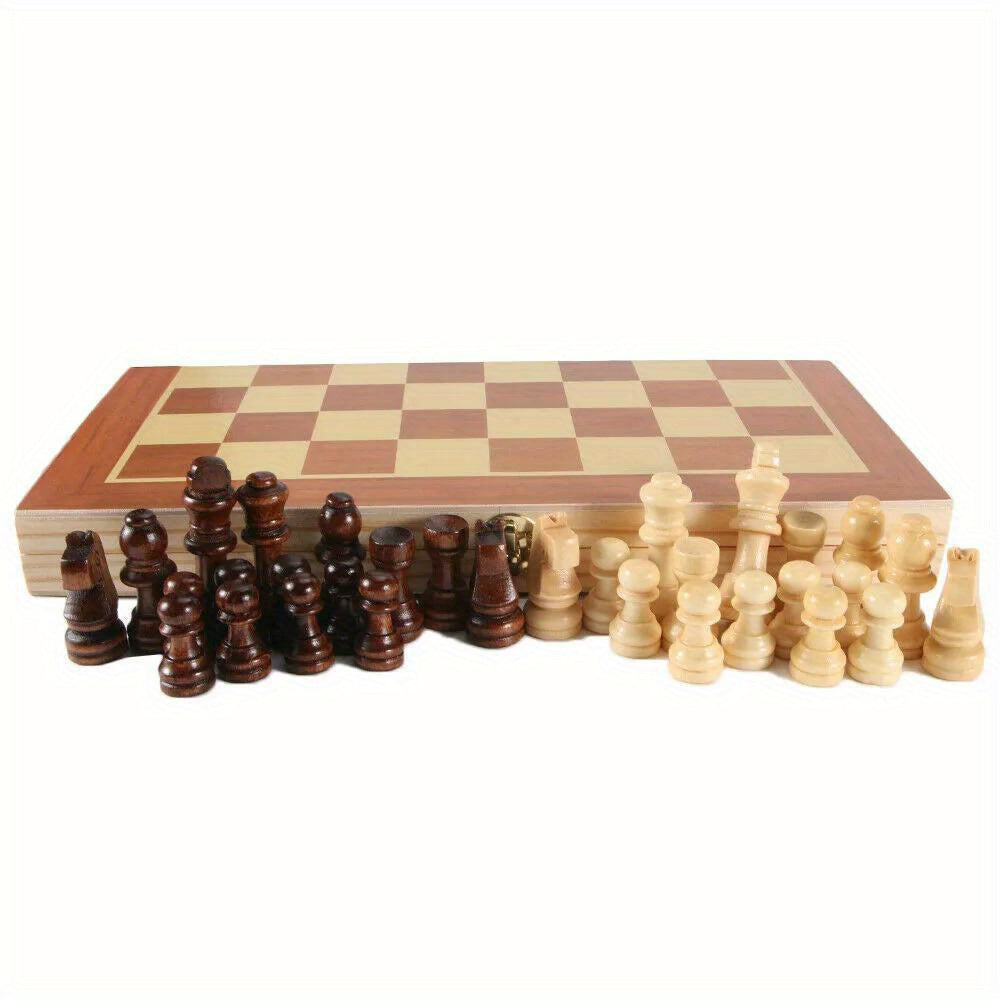 Handmade Wooden Folding Chess Set, Portable 12" Chessboard (30x30cm) with Game Pieces.