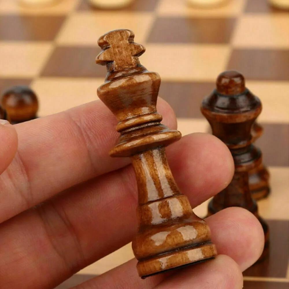Handmade Wooden Folding Chess Set, Portable 12" Chessboard (30x30cm) with Game Pieces.