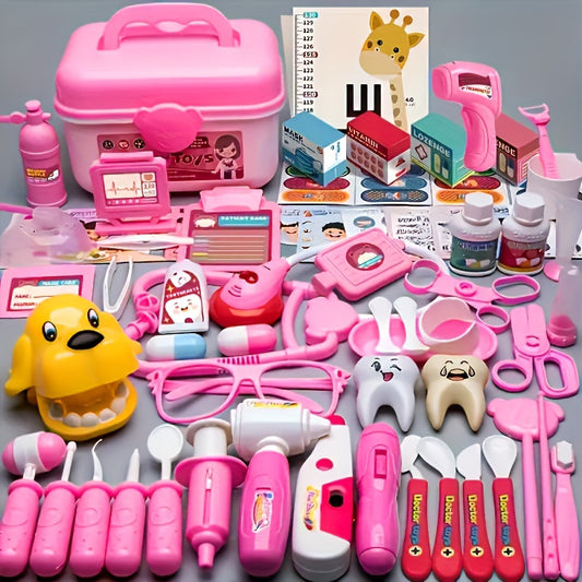 40pcs Pink Doctor's Pretend Play Toys, Children's Doctor's Toy, Girls' Simulation Nurse's Stethoscope, Injection, A Dental Pretend Play Toys, As Halloween, Chrismas Gift Parts Are Randomly Colored