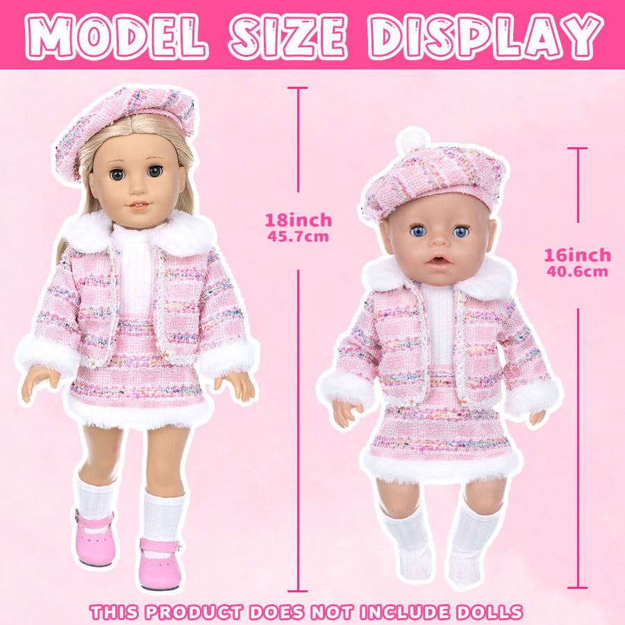 18Inch Baby Doll Knitted Clothes Outfits Include Hat Top Jacket Skirt Set 18inch America Doll Make Up Lipstick Toy Baby Doll Accessories Girl Playing House Games Gift, Birthday Gift, Play Favor, Christmas Present, Baby Doll & Reborn Doll Accessories