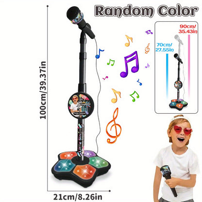 1 Set Kids Karaoke Microphone Toys - Kids Microphone Amplified Music Kids Microphone Random Print With Stand Analog Standing Karaoke Kids Singing Toys