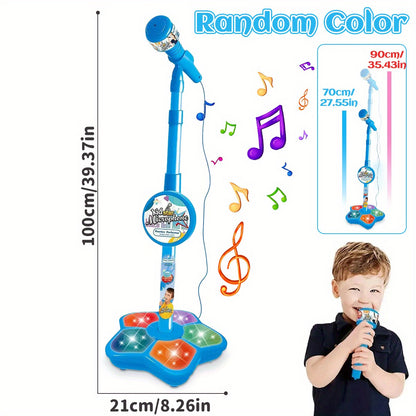 1 Set Kids Karaoke Microphone Toys - Kids Microphone Amplified Music Kids Microphone Random Print With Stand Analog Standing Karaoke Kids Singing Toys