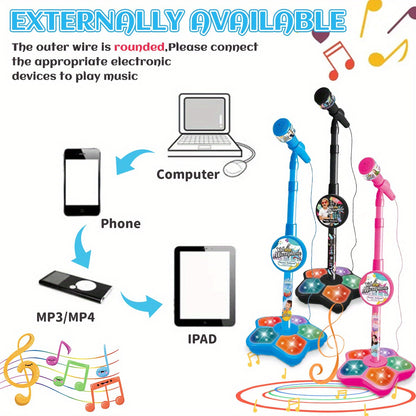 1 Set Kids Karaoke Microphone Toys - Kids Microphone Amplified Music Kids Microphone Random Print With Stand Analog Standing Karaoke Kids Singing Toys