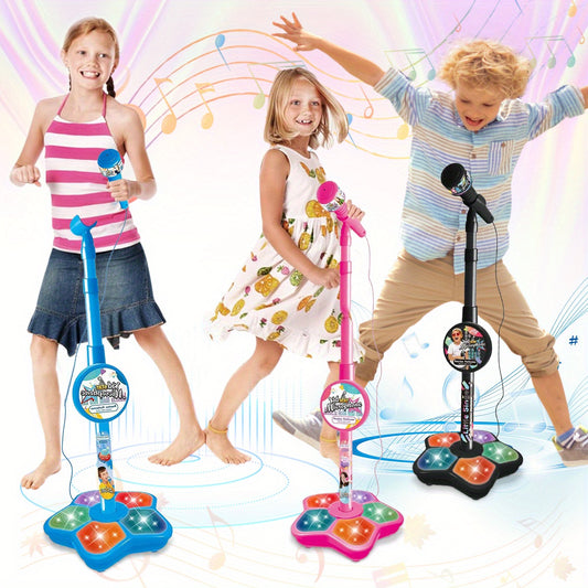 1 Set Kids Karaoke Microphone Toys - Kids Microphone Amplified Music Kids Microphone Random Print With Stand Analog Standing Karaoke Kids Singing Toys