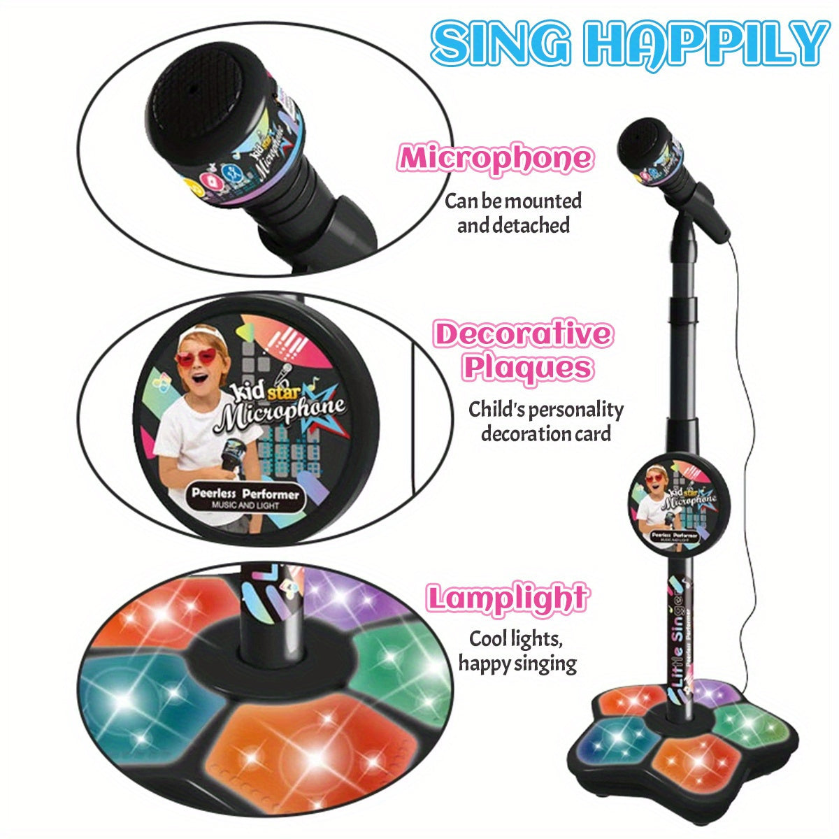 1 Set Kids Karaoke Microphone Toys - Kids Microphone Amplified Music Kids Microphone Random Print With Stand Analog Standing Karaoke Kids Singing Toys