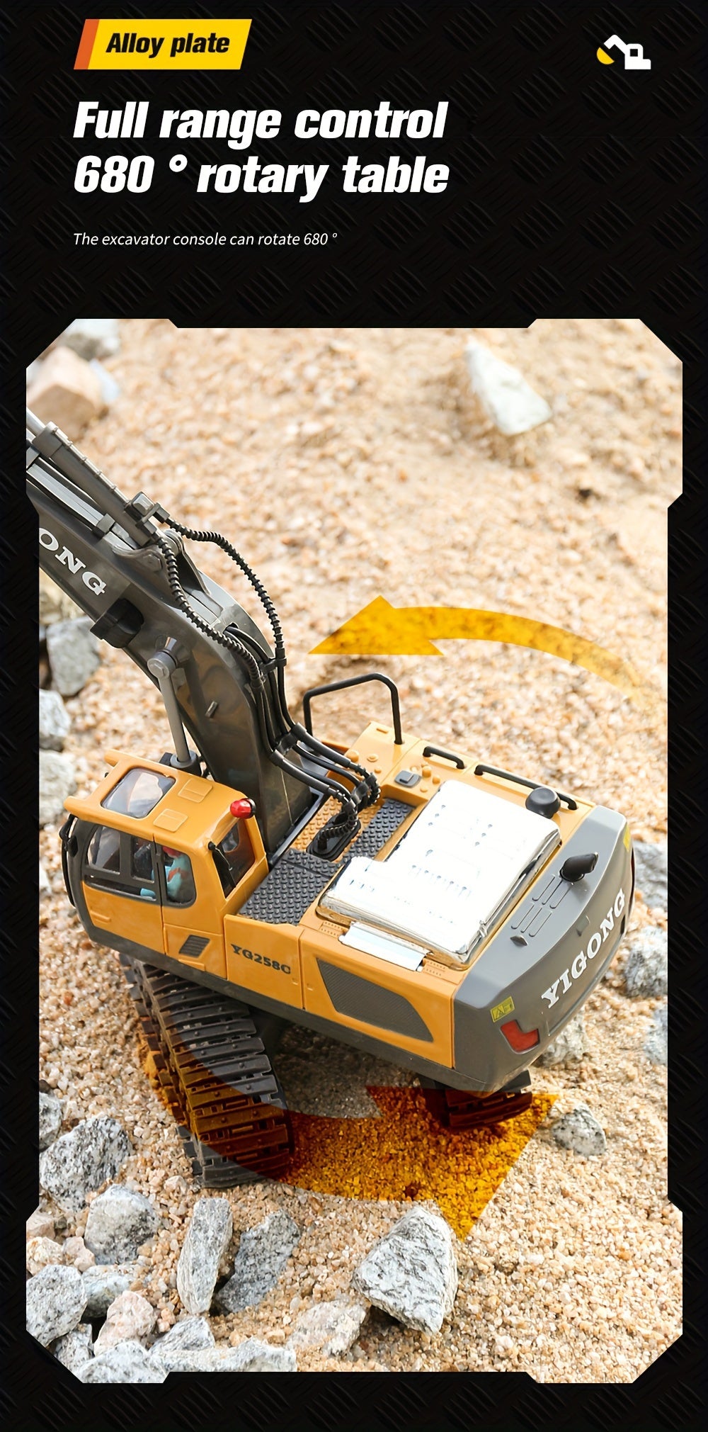 1:24 Alloy RC Excavator, Loader & Bulldozer - 680° Rotation & Working Arm, Forward/Backward/Turning, Realistic Design For Outdoor Sand/Grass Play, Ideal Christmas & Day Gift