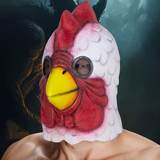 One Size Fits Most Rooster Animal Mask - Funky Latex Halloween Costume Mask with Realistic Combs & Wattle, Vibrant Red & White Cosplay Mask for Halloween Parties, Carnivals & Themed Events, Halloween Mask, Themed Events Accessory, Humorous Design