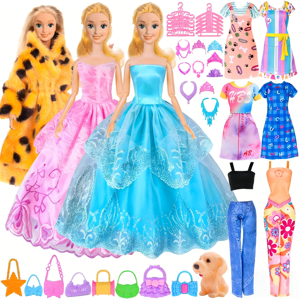 11.5 Inch Fashion Girl Doll with Clothes And Accessories Set Include Doll, Fur Coat, Pricess Dresses, Fashion Dresses, Slip Dress Gift for Ages 3+