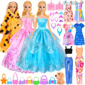 11.5 Inch Fashion Girl Doll with Clothes And Accessories Set Include Doll, Fur Coat, Pricess Dresses, Fashion Dresses, Slip Dress Gift for Ages 3+