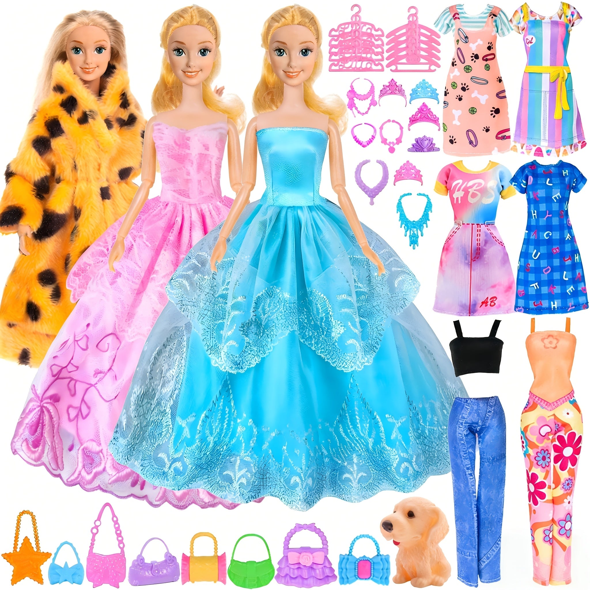 11.5 Inch Fashion Girl Doll with Clothes And Accessories Set Include Doll, Fur Coat, Pricess Dresses, Fashion Dresses, Slip Dress Gift for Ages 3+