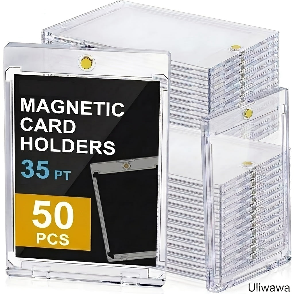 100/ 50/ 25pcs Slim Magnetic Card Holder, 35pt Single Touch, U-V Protectors Hard Plastic For Trading Cards, Magnet Case, Sports, Game, Football, Baseball