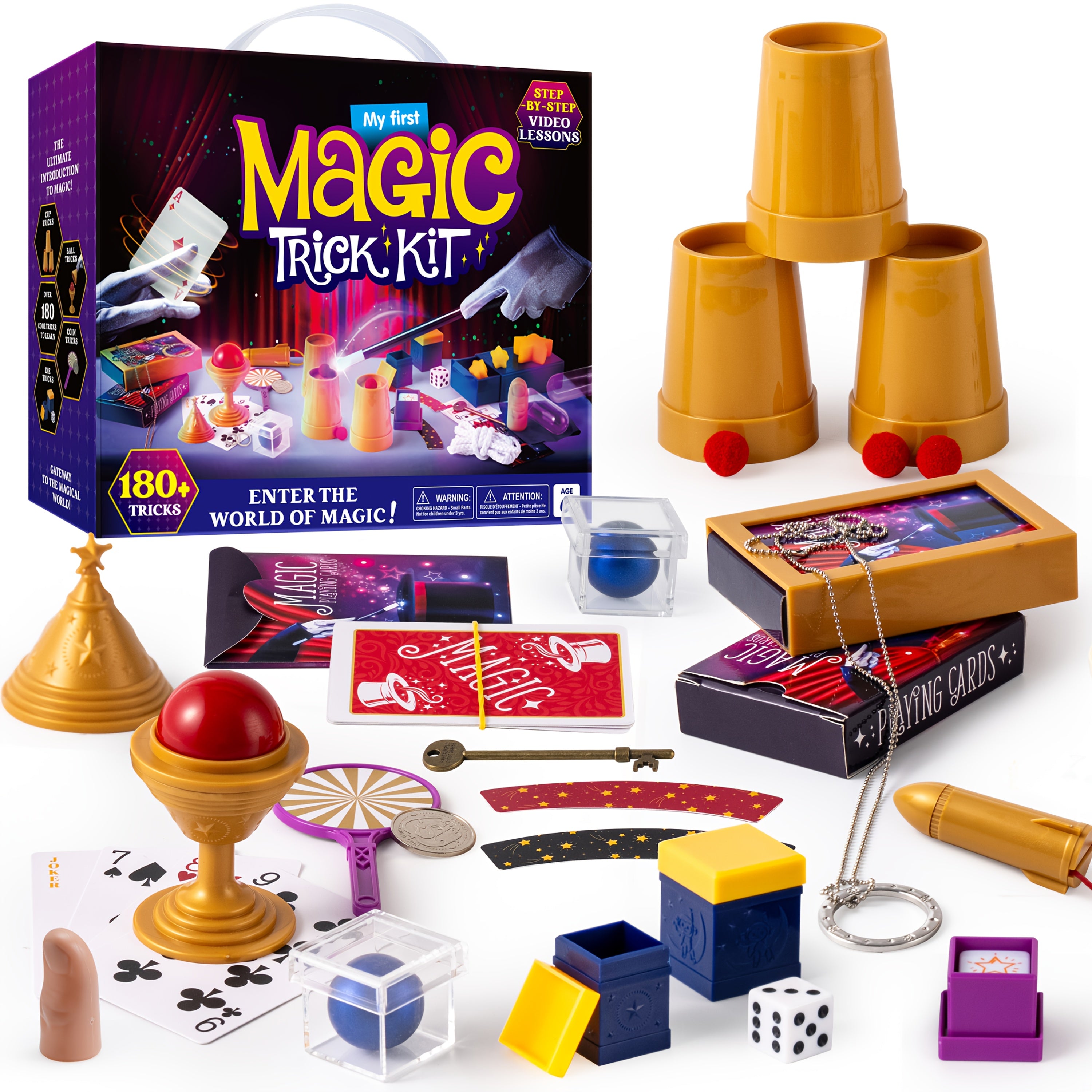 SYNCFUN 180+ Magic Trick Set Toy for Kids, My First Magic Trick Kit- Amazing Magician Toy with Step-by-Step Video Lessons, Easy Tricks Of Wand And Illusion Cards, Cool Christmas Birthday Party Gifts for Boys And Girls Aged 6+