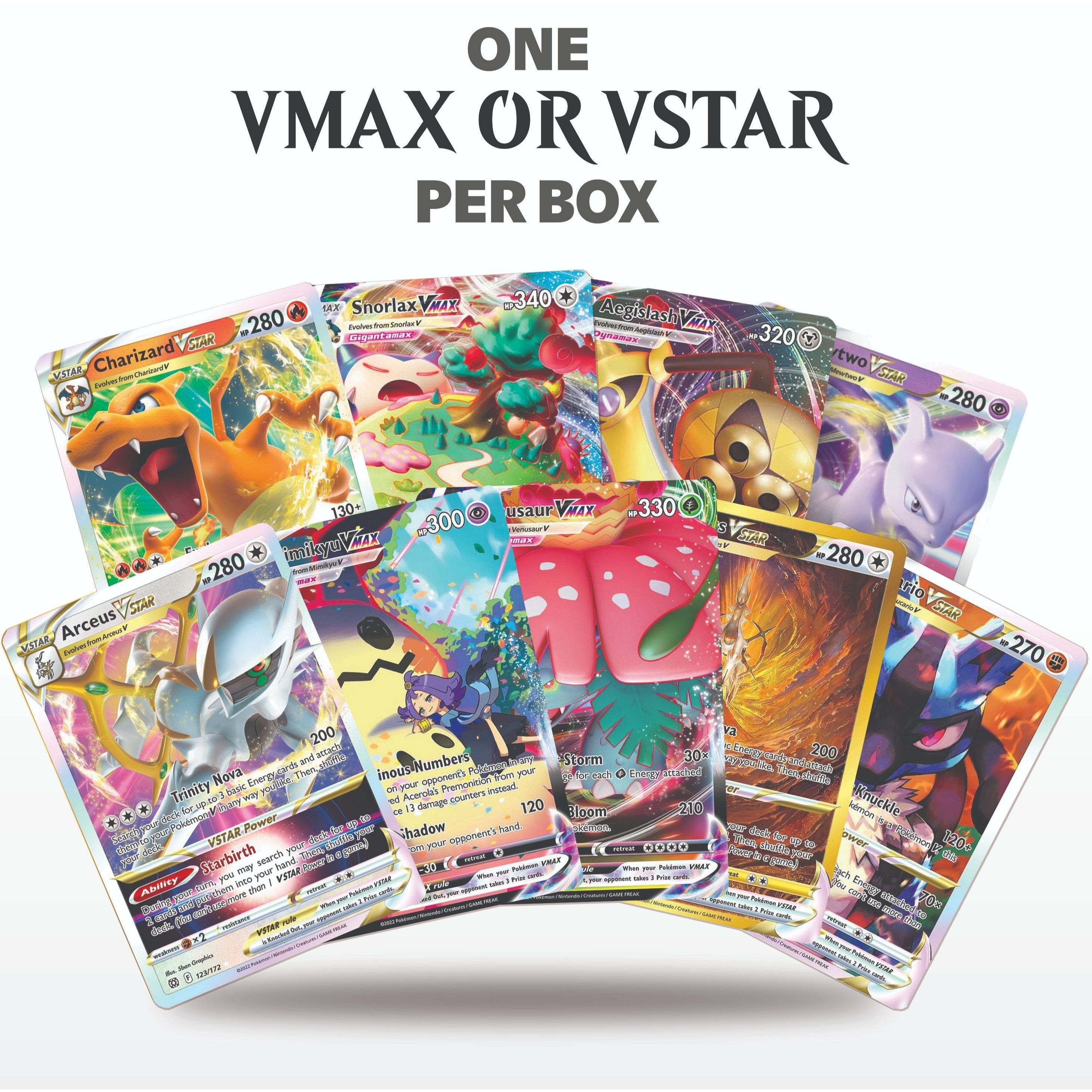 Pokemon VMAX & VSTAR Power Bundle | 100+ Pokémon Cards | 1x Random VMAX or VSTAR Guaranteed | Holos & Rares Included! | Perfect Giftable for Kids & Collectors!