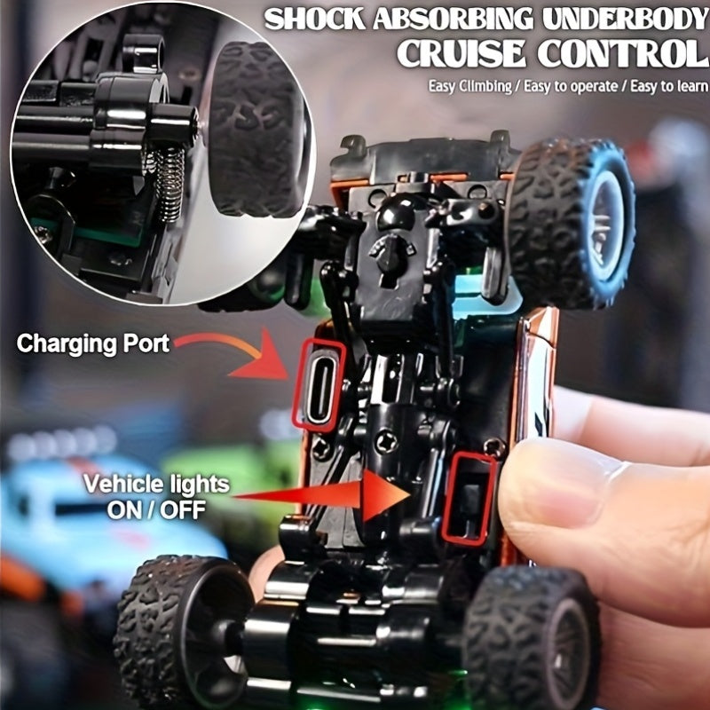 Mini RC Truck Toy, 2.4GHz Off-Road Alloy Truck, 1:64 Scale Mini RC Truck (with Trailer, Body Lights & Headlights), Crawler Toy, Adjustable Speed/Steering, Collectible Truck Model, Perfect Holiday Gift
