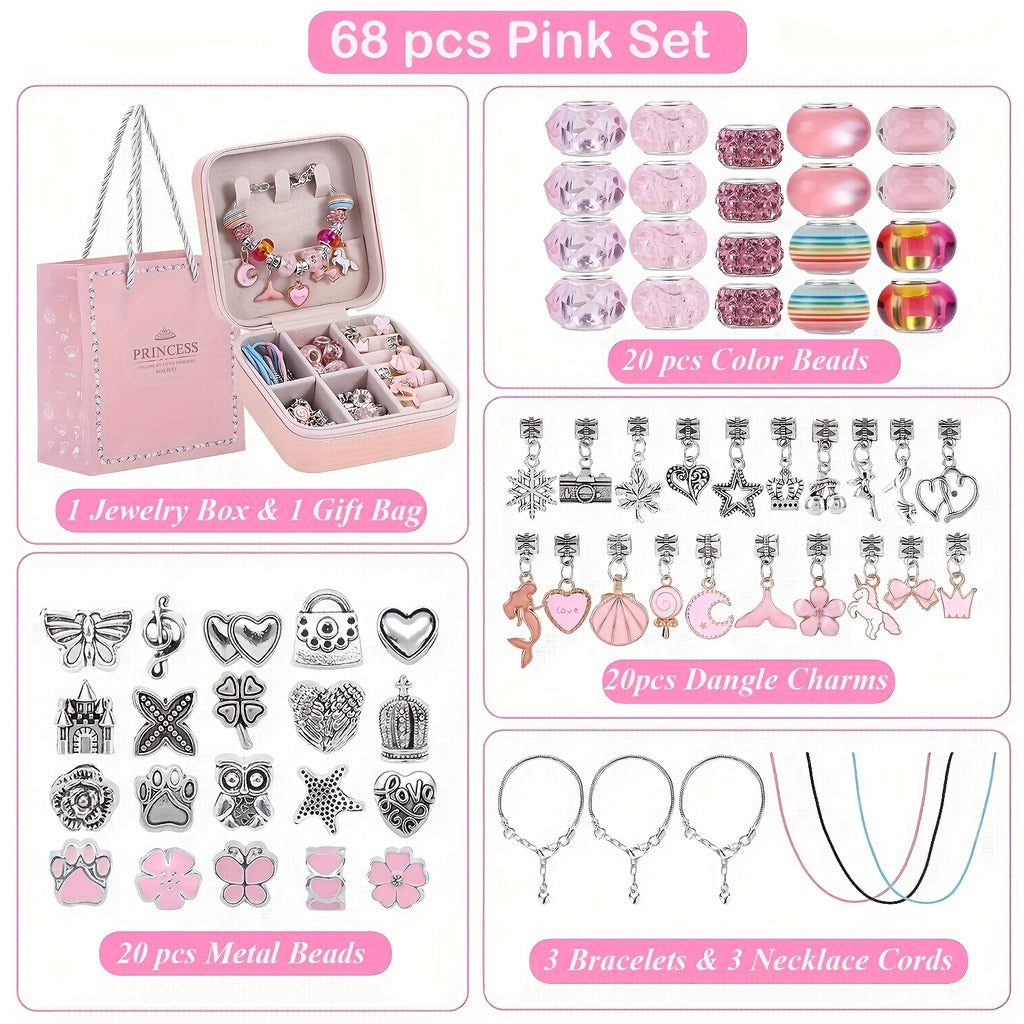 Pink Gifts for Girls - Pink Bracelet Making Set (with A Pink Portable Jewelry Box),Unicorn/Mermaid Crafts, Jewelry Making Crafts for Girls Aged 18+, Birthday Christmas Jewelry Gifts, Christmas Day, CNY, Graduation Gifts, Handmade Jewelry