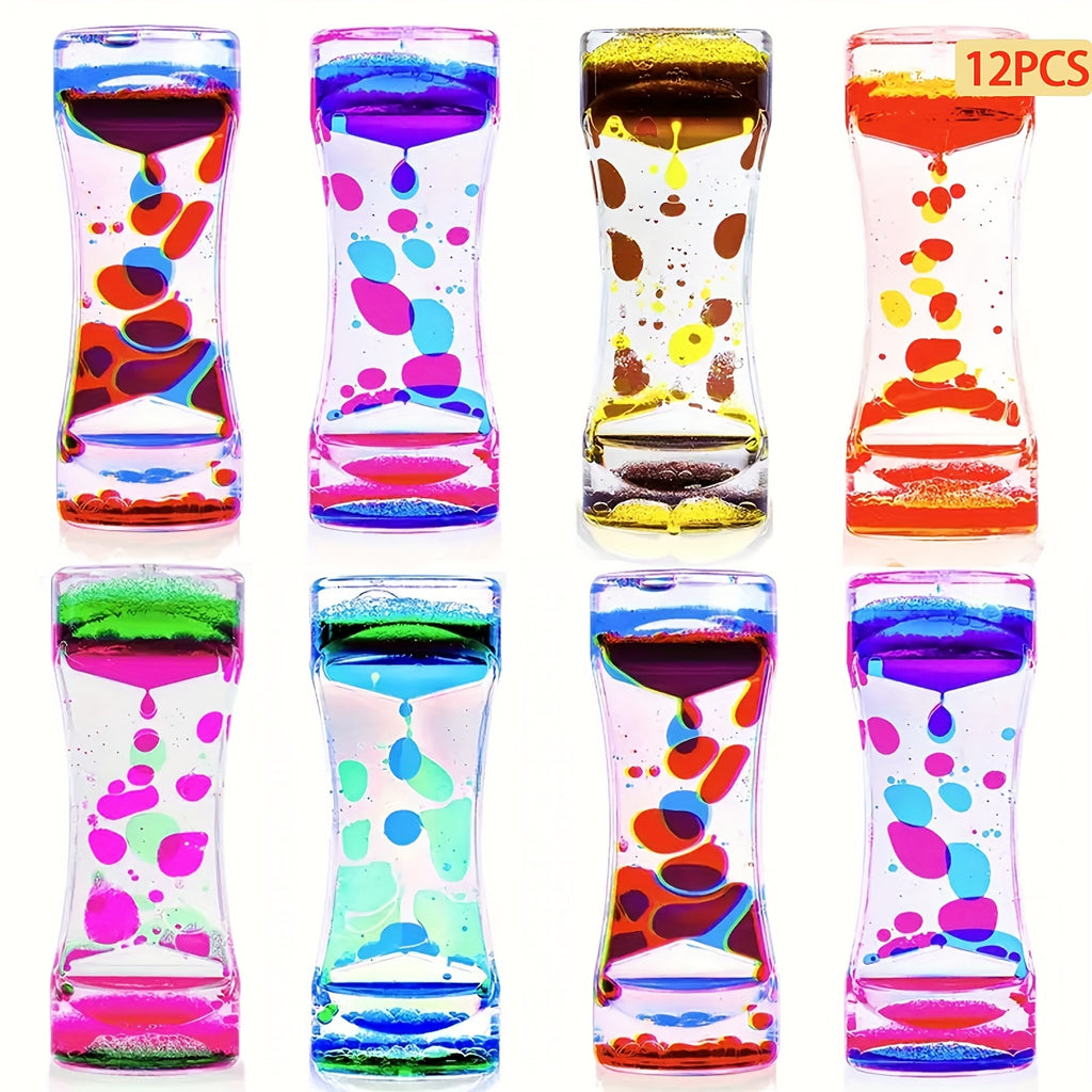 [Colorful Hourglass Bubbler] Liquid Kids Toys Motion Bubbler Timer Pack Of 6/12 Colorful Hourglass Liquid Bubbler Sensory Toy Anxiety Toys Children Activity Calm Relaxing For Kids Teenager Adults Local Warehouse