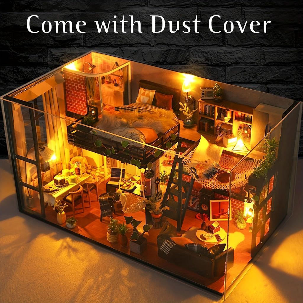 Handmade 3D Puzzle Dollhouse Set with Protective Cover - Charming Interior Design, Perfect for Home Decoration & Holiday Presents - Glue & Batteries Not Provided, Miniature Dollhouse Additions