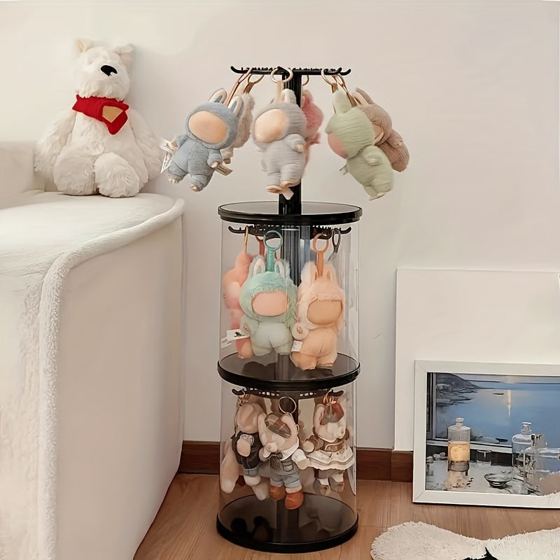 1pc 360-degree Rotating Acrylic Display Case Compatible with LABUBU - Lidded Doll Storage Box - with Transparent Dust Cover - Multi-layer Hanging Rack, for Plush Toys And Action Figure Collections - Does Not Include Dolls, Collection Storage,