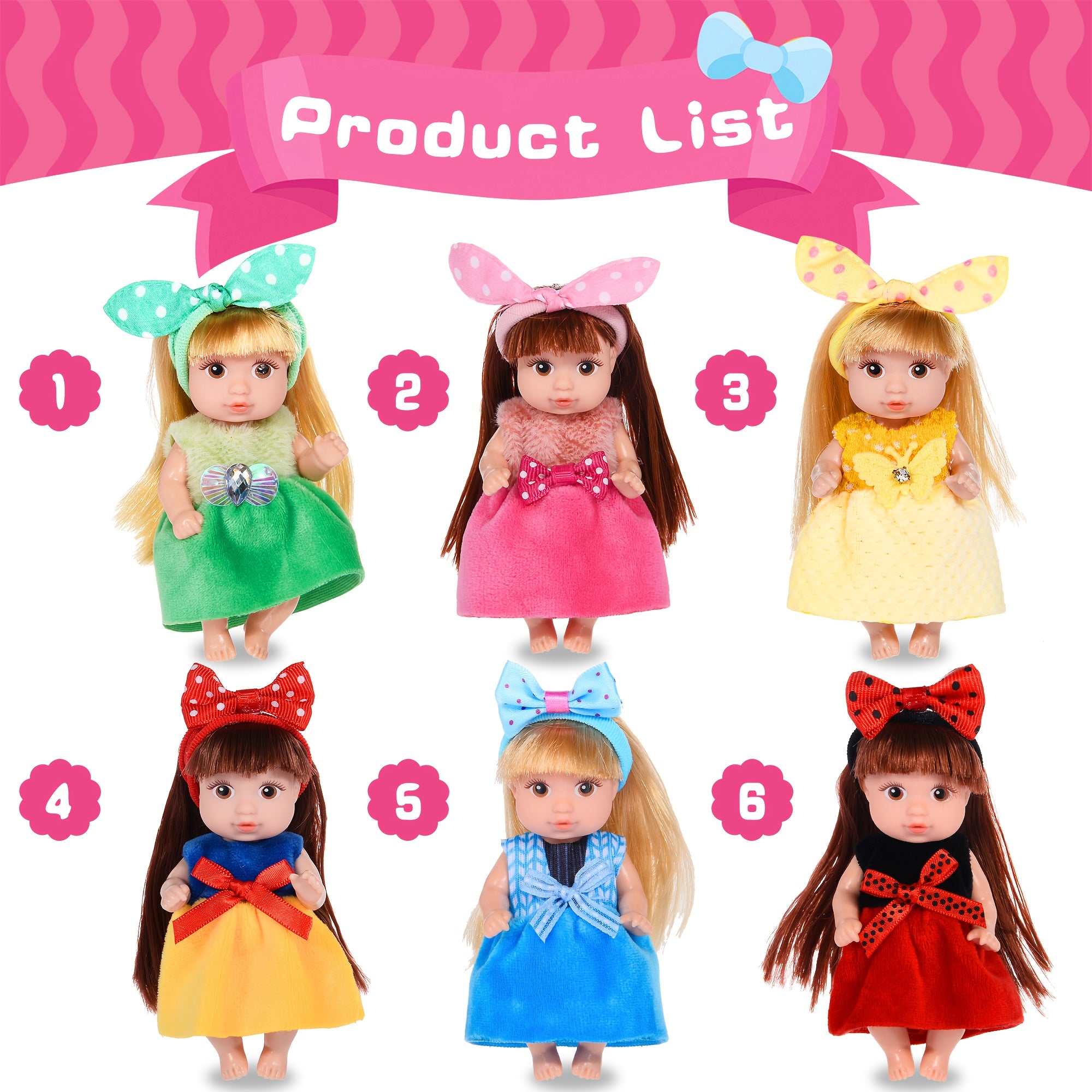 6pcs 4 Inch Mini Fashion Doll Collection - 6 Unique Stylable Hair Dolls with Rotatable Limbs & Cute Outfits Collectible Toy Gift for Kids Halloween Christmas Gifts