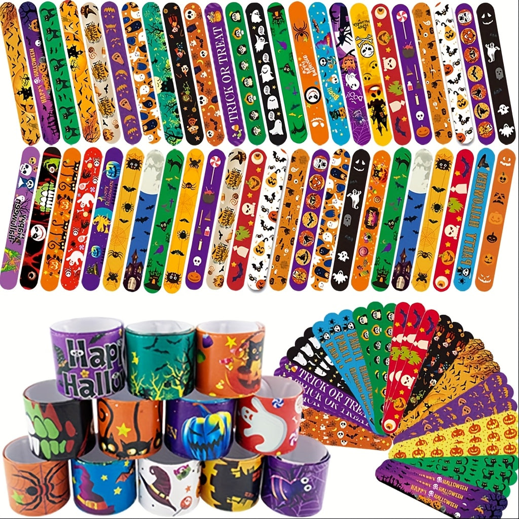 MEZHOBBY 54/100pcs Halloween Slap Bracelets, Halloween Party Gifts for Children, Halloween Treat Toys for Boys And Girls, Halloween Goodie Presents