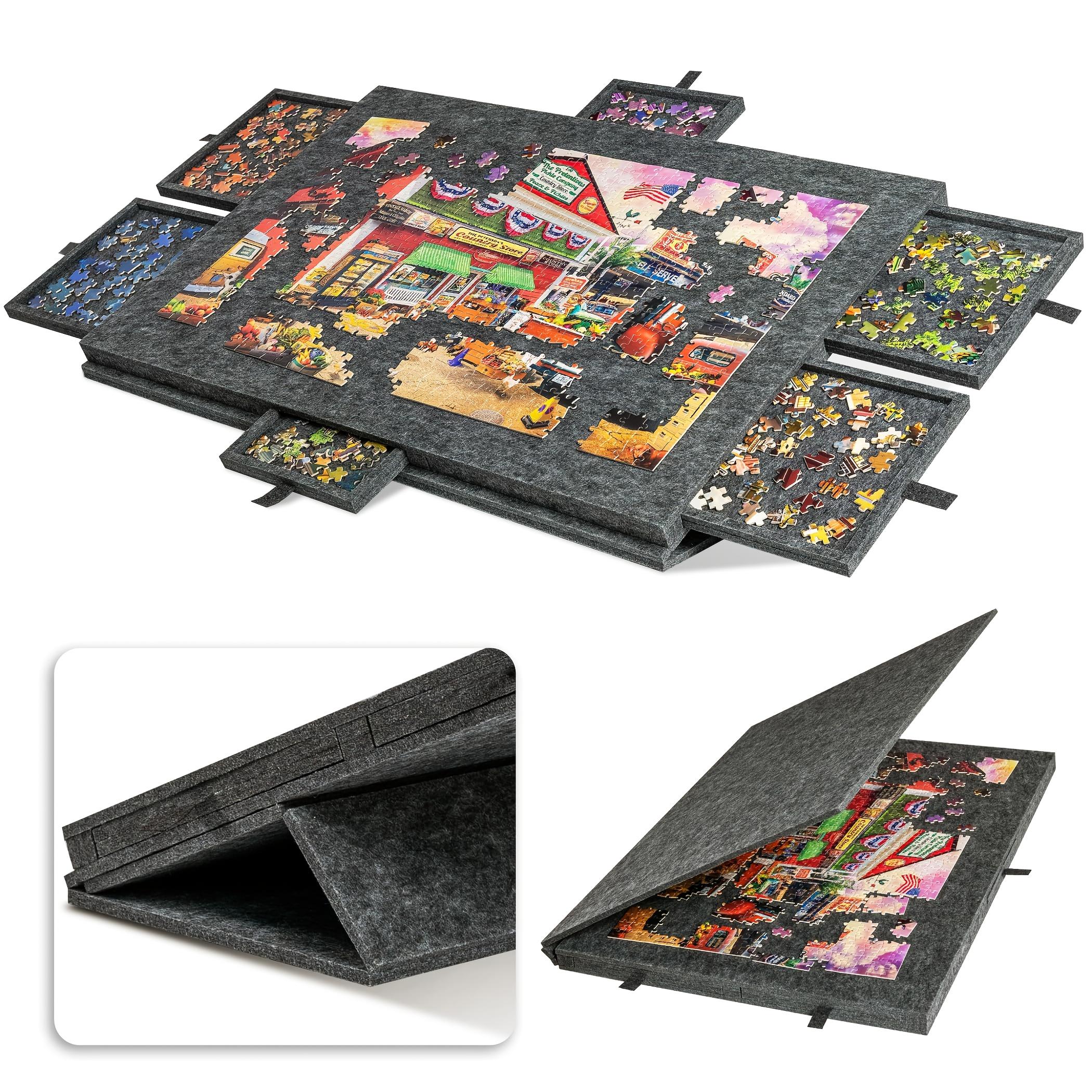 Foldable Puzzle Board Felt Mat, Suitable for Up to 1000pcs, Comes with 6 Drawers