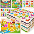 Wooden Puzzles for Toddlers 12 Months + Years Old, 6XSET Puzzles for Toddlers 1+years Old with Rack, Learning Alphabet Number Shape Animal Dinosaur Vehicle, Education Toddler Puzzles Toys Gifts for 12 Months + Years Boys Girls