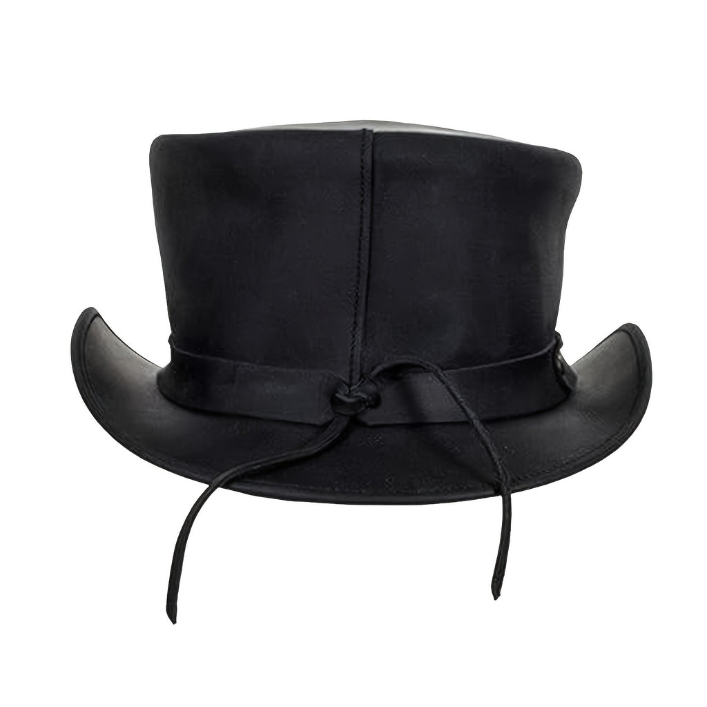 [Genuine Leather Top Hat] Genuine Leather Top Hat - Stylish Gentleman Hat, Adjustable Shapeable Brim, Halloween Costume Topper, Steampunk Hat for Adult, Short Deadman Tophat, Motorcycle Riding Hat, Fashionable Hat for Women and Men