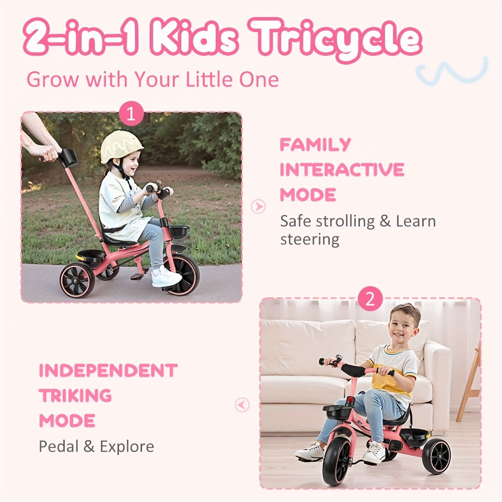 Tricycles For 18 - 60 Months, Toddler Bike, Birthday Gift And Toy For Boys And Girls, Toddler Tricycle With Parent Push Handle, Trike With Backrest And Safety Belt, Pink, For Day