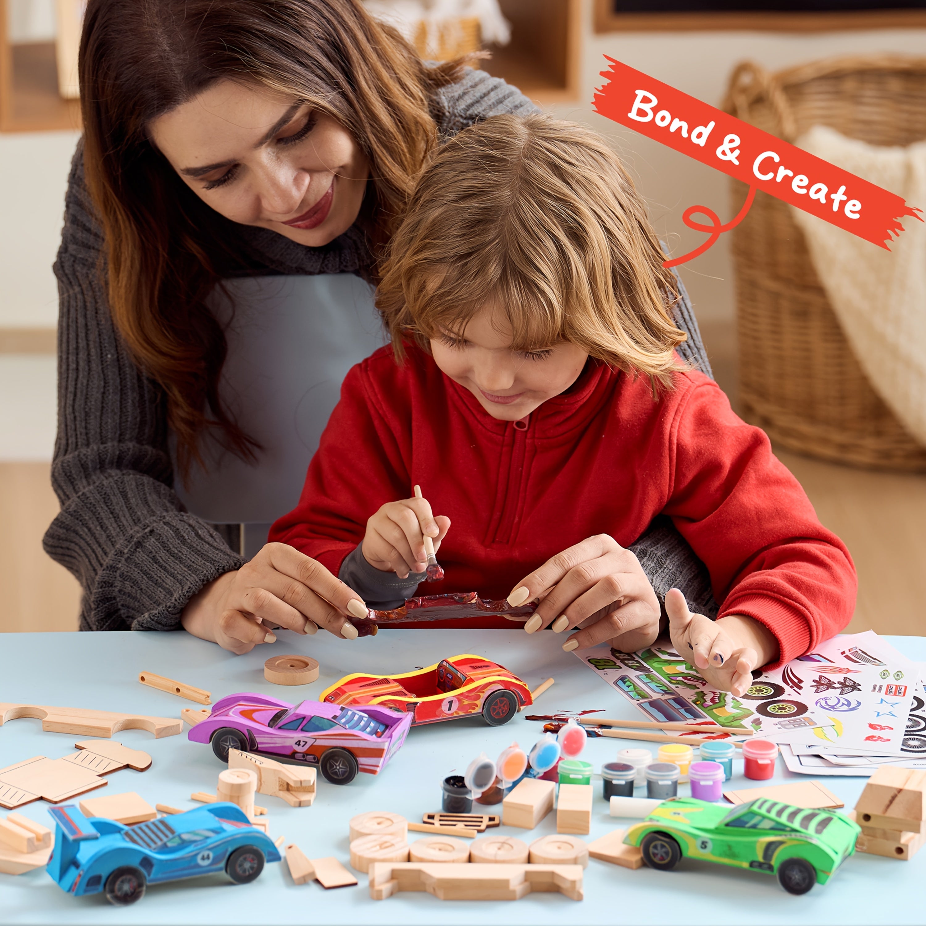 4pcs Wooden Race Cars - Build Toy for Kids, Paint Your Own Wood Art Craft Kit Toy, 4pcs Race Cars Toy, Easy to Assemble Arts Crafts Kit, Christmas Birthday Party Gifts for Boys And Girls