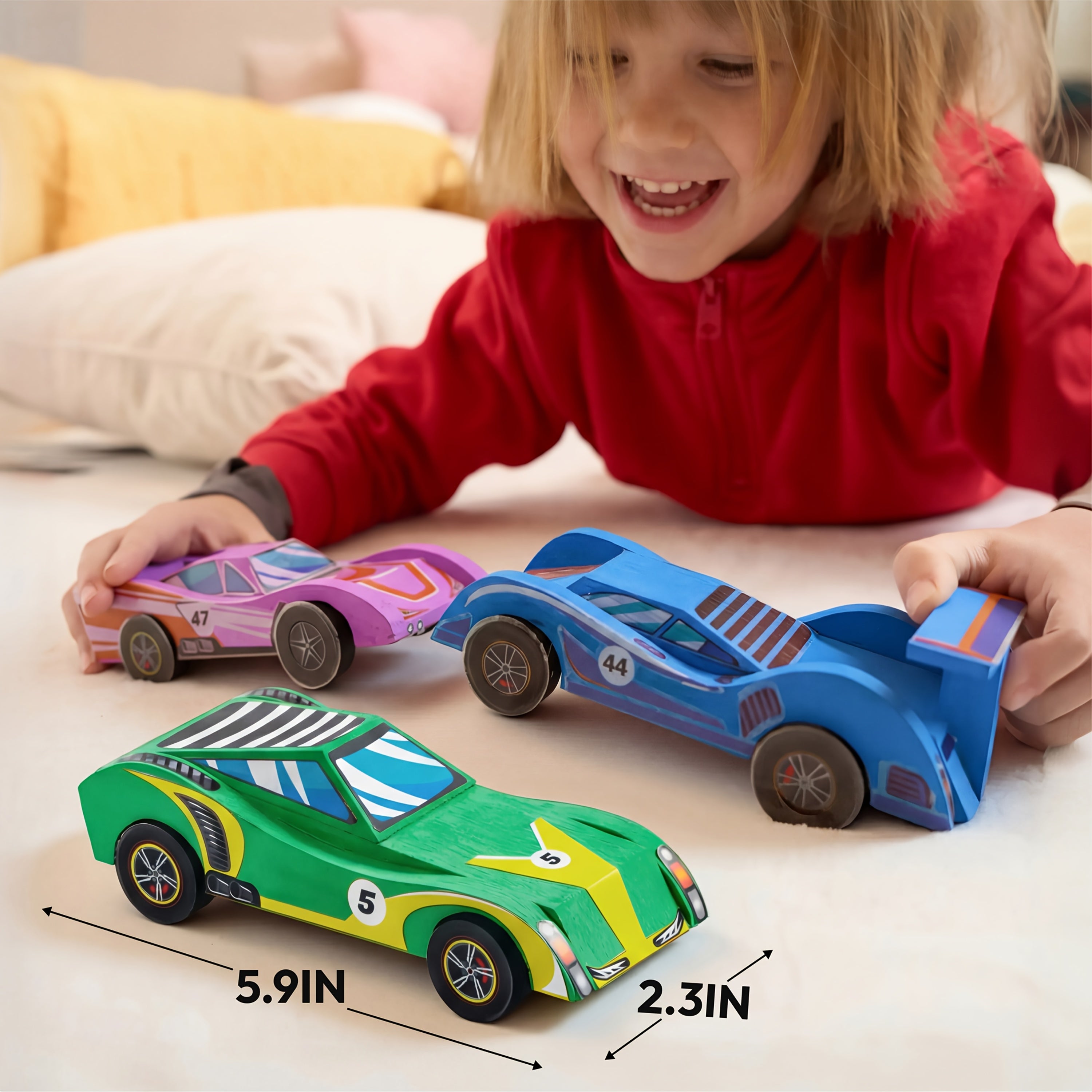 4pcs Wooden Race Cars - Build Toy for Kids, Paint Your Own Wood Art Craft Kit Toy, 4pcs Race Cars Toy, Easy to Assemble Arts Crafts Kit, Christmas Birthday Party Gifts for Boys And Girls