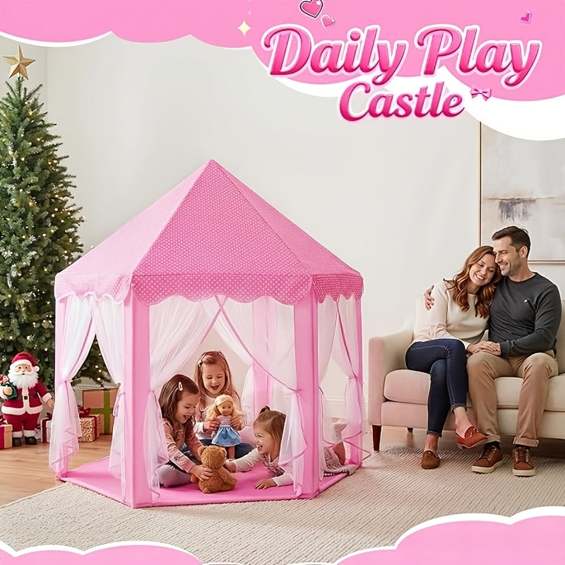 [Birthday Surprise Gift] Pink Princess Hexagon Game Tent, Indoor Dream Castle Gauze Curtain Small House, Girl Pretend Play Secret Base, Baby Reading Corner Toy House, Parent-Child Interactive Game House, Girlie Heart Atmosphere Kids Room Decoration, Birth