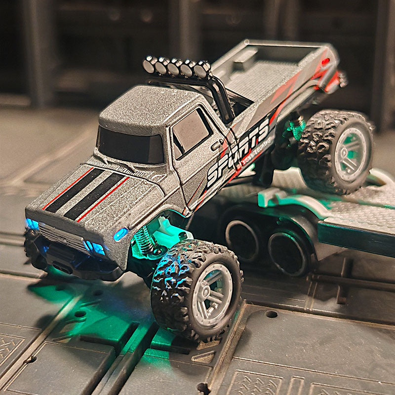 1:64mini RC Truck, Scale Remote-controlled Alloy Toy, 2.4GHz Off-Road Alloy Truck, Monster Off-road Pickup Truck For Boys, Tabletop Decoration, Birthday Gift, Christmas Gift, New Year Gift, With Body Lights And Headlights.Rock Crawler Toy