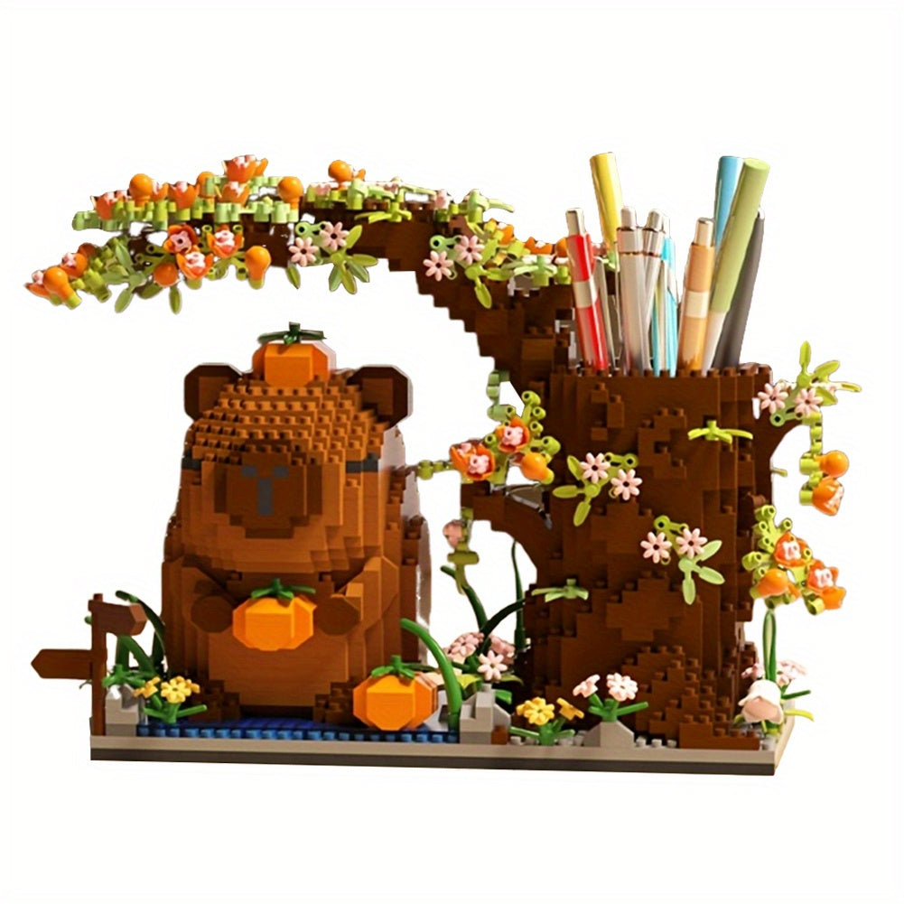 1880pcs Capybara Building Block Pen Holder Micro Building Block Capybara Mini Brick Figures Toys Animal Theme Desktop Decoration for Office Supplies Cosmetics & Handicrafts Birthday Gift