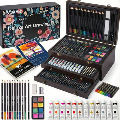 172pcs Deluxe Art Set with An Exquisite Gift Box And 2 Drawing Pads, Crayons, Acrylic Paints, Colored Pencils Set In Wooden Case, Professional Art Kit, Paint Supplies, Gift, Christmas, Art & Crafts, Craft Kits