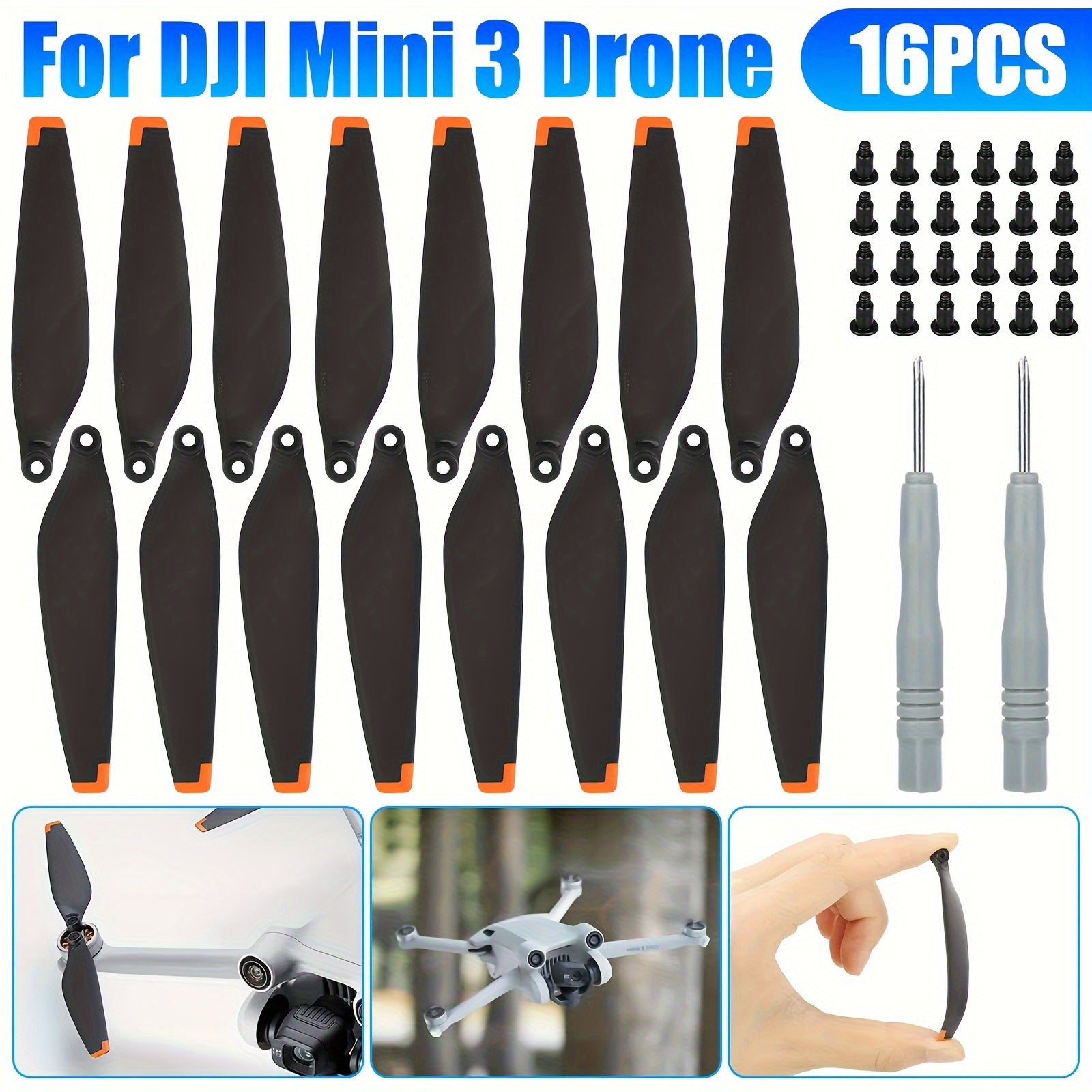 16pcs Drone Propellers, Low-Noise Quick-Release Blades Props Replacement Propeller for DJI Mini 3 Drone Accessories