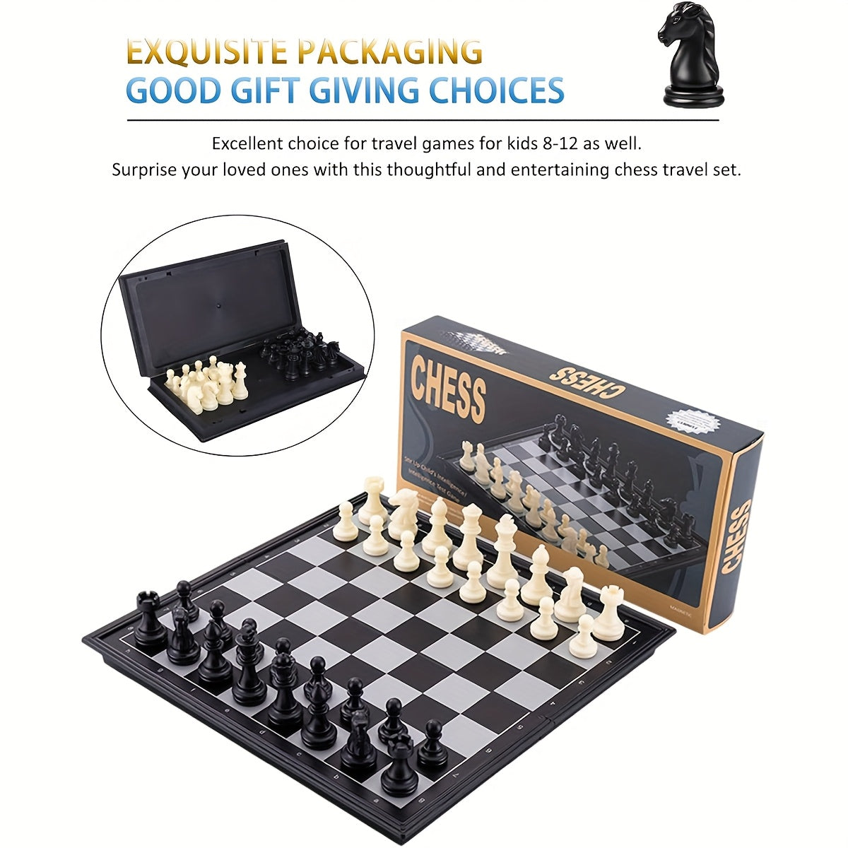 9.4 in Magnetic Chess Set Folding Portable, Travel Game for Inches Foldable Magnetic Chess Set, Travel-Friendly Educational Toy for Kids Adults, Interactive Games, Minimalist Chess