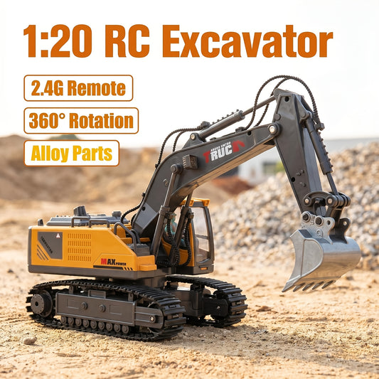 Remote Control Excavator Construction Toys For Boys, 1200mAh RC Excavator Toy With Metal Shovel & Light, Track Type Tractor Toys For 6+ Boys, Perfect 2025 Birthday Gift For Ages 6-12+