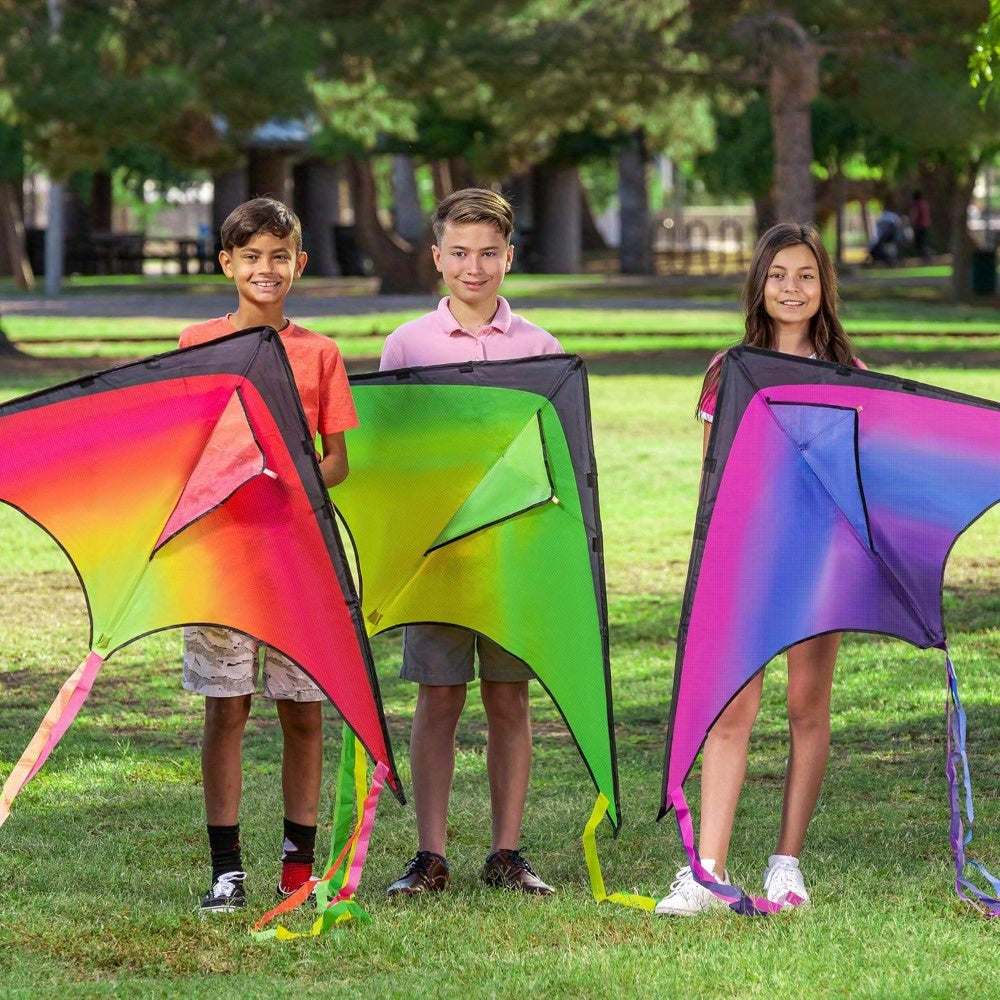 3 Packs Large Delta Kite Gradient Red, Green, Purple | Easy to Fly for Kids and Adults with 262.5ft String, SYNCFUN Beach Kite for Outdoor Games and Activities, Gifts for Boys and Girls
