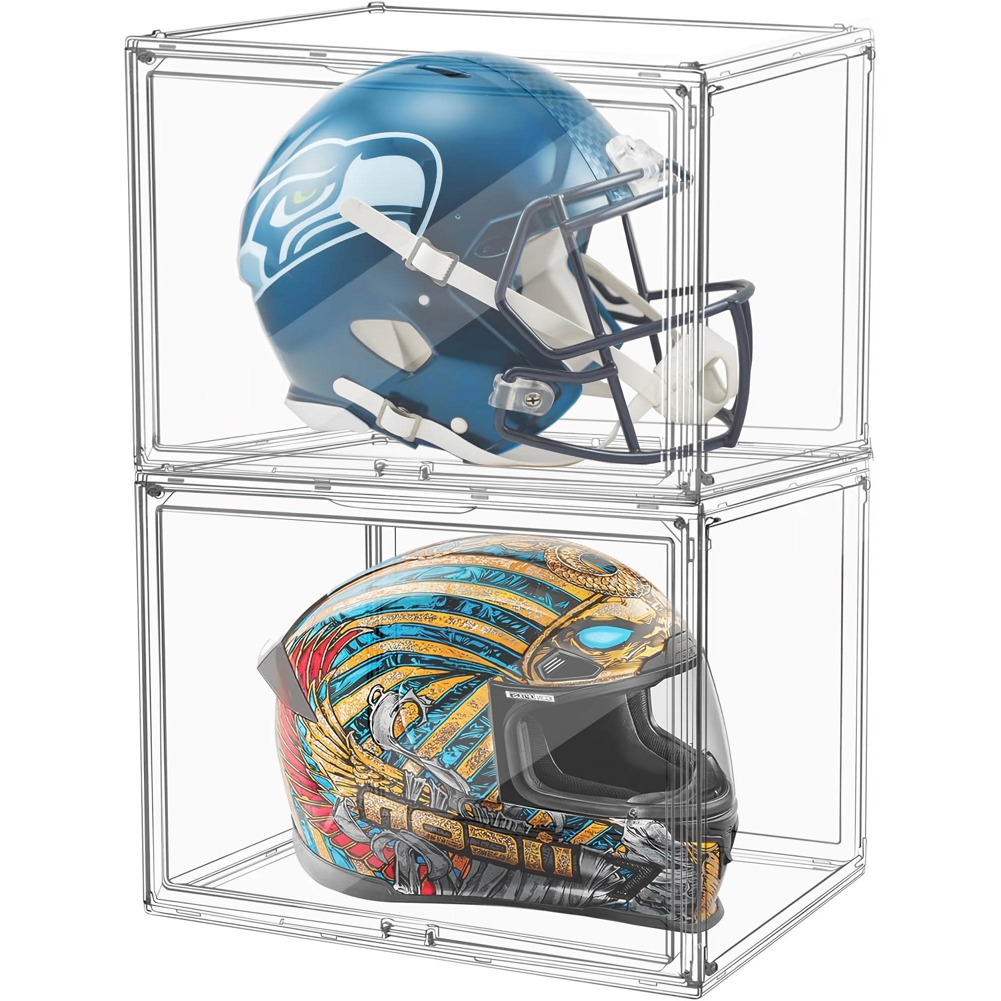 1/2pcs XL Clear Stackable Acrylic Storage Bins with Magnetic Lid, Dustproof Large Showcase for Helmet, Figures Collectibles, Shoe, Book, Bag Organizer Cosmetic Display Cases