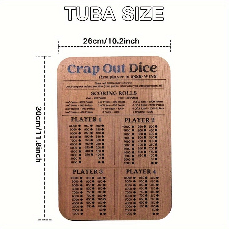 Crap Out Dice Score Board, Dice Game Fun Scoreboard, Crap Out Dice Board Score Sheet, Wooden Dice Game Fun Scoreboard(10 Inches)