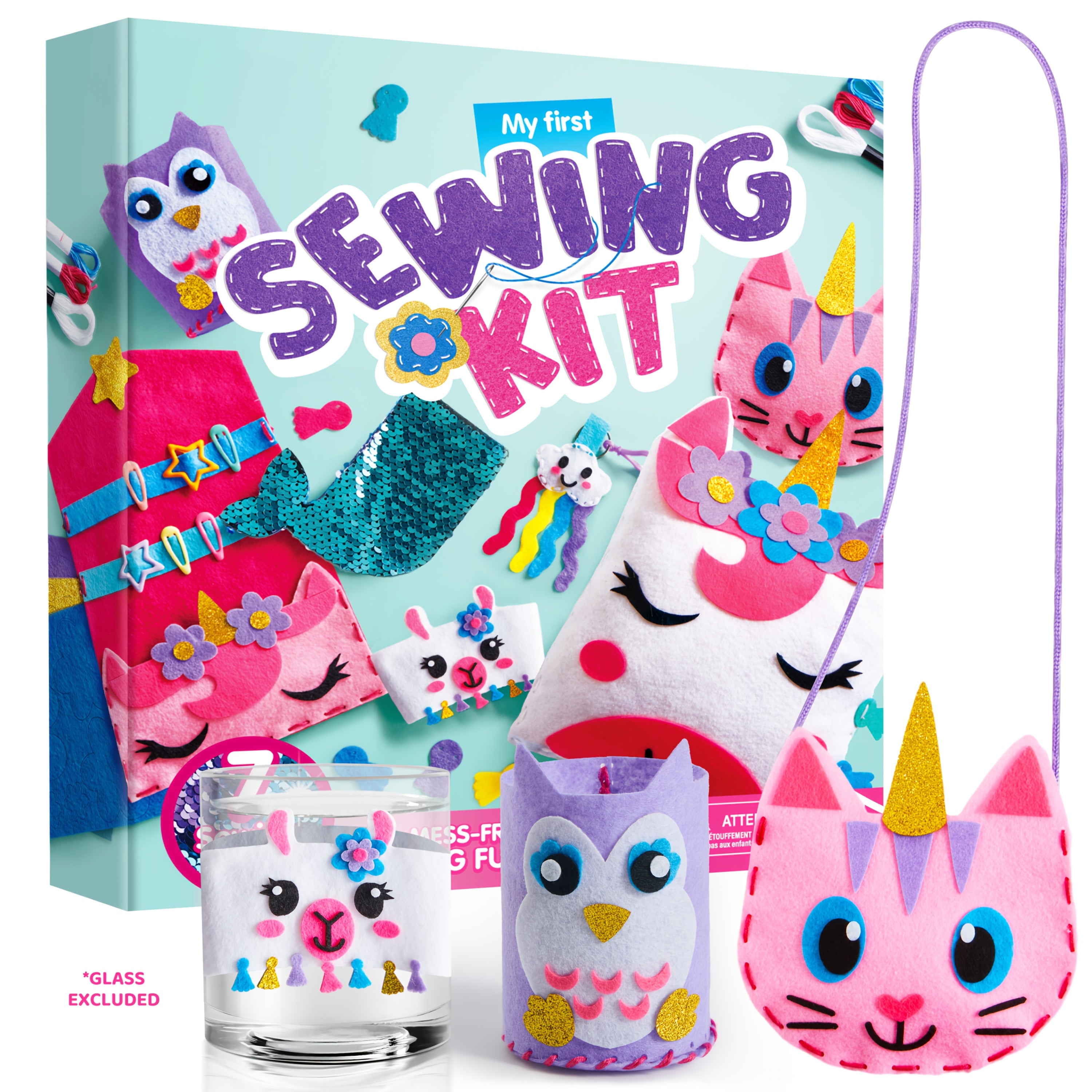 1 SET 7 Sewing Projects- My First Felt Sewing Kit Toys for Kids, Easy DIY Wildlife Artworks Of Unicorn Pillow And Mermaid Card Holder, Birthday Christmas Gift for Boys And Girls Aged 6+