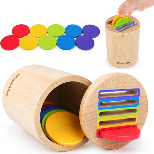Children's Wooden Educational Enlightenment Toys, Color Sorting Coin Box Toys, Toys for Toddlers Aged 1 And Up, Suitable for Early Enlightenment Sensory Games, Helps Develop Hand-Eye Coordination, Christmas Gifts, Toys for Boys And Girls