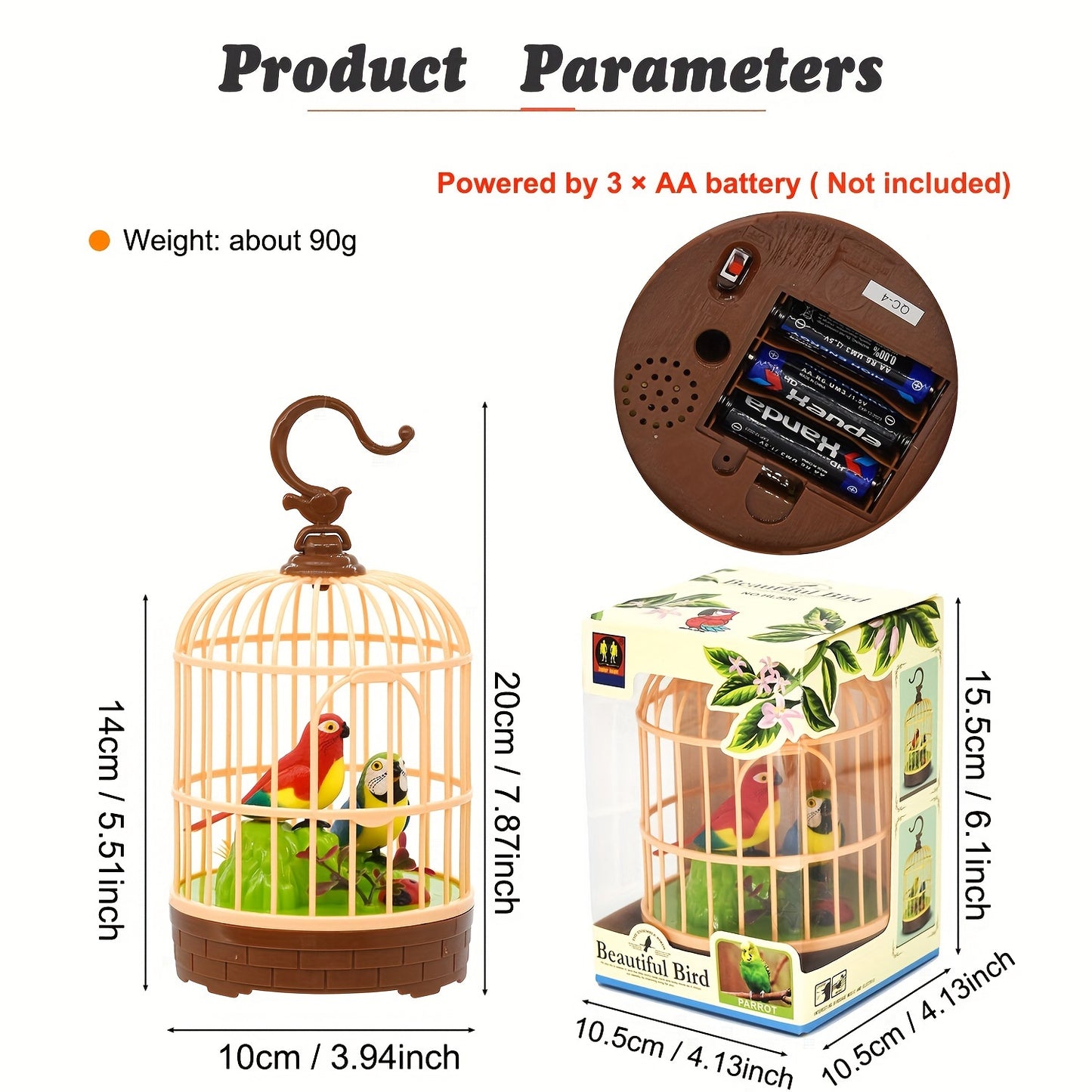 Mini Voice-Activated Birds Birdcage Toys, Chirping And Wings Fluttering Parrot Animals Toy Gifts for Kids Children