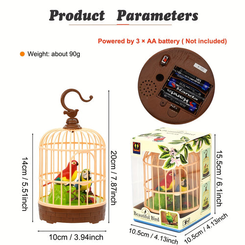 Mini Voice-Activated Birds Birdcage Toys, Chirping And Wings Fluttering Parrot Animals Toy Gifts for Kids Children